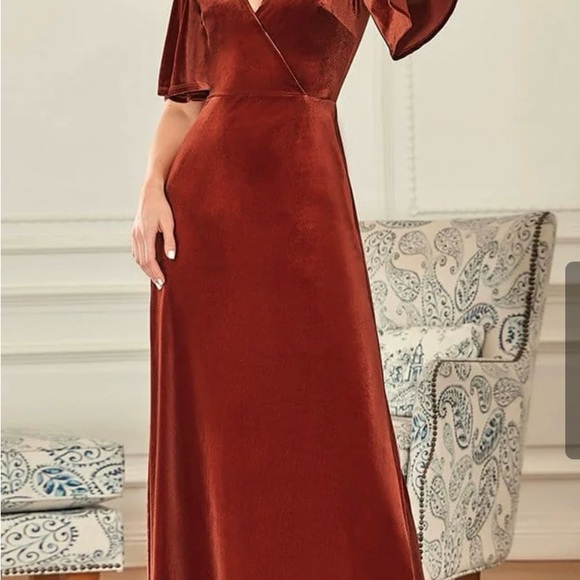 ELEGANT VELVET MAXI WRAP DRESS by Ever Pretty (brick red- size L 08 -like new) - Picture 11 of 11